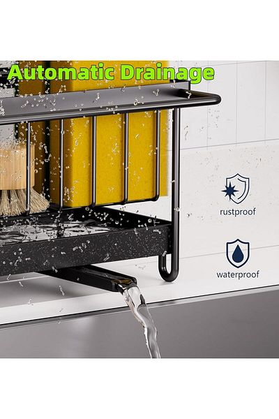 COOYA Sponge Holder, for Kitchen Sink with Auto Draining Tray, Rustproof 304 Stainless Steel