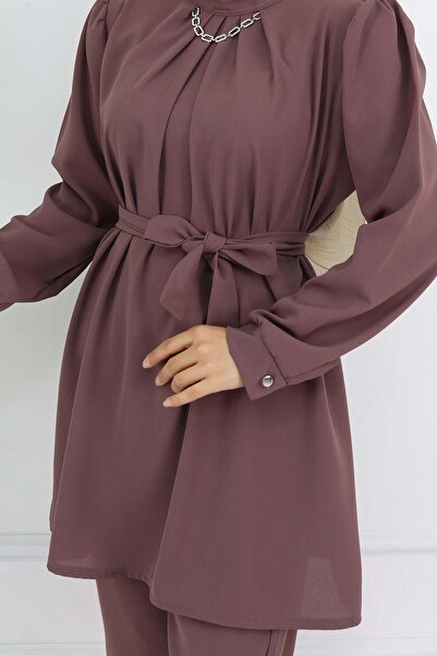 benguen Zincir Detaylı Tesettür Takım Gül Kurusu 4767