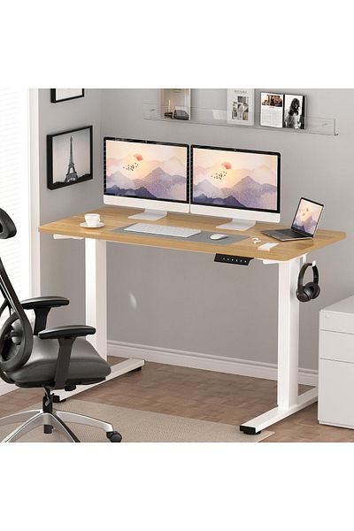 Mahmayi FlexiSpot Modern Standing Desk with Height Adjustable 150x65 cm - Coco Bolo and White