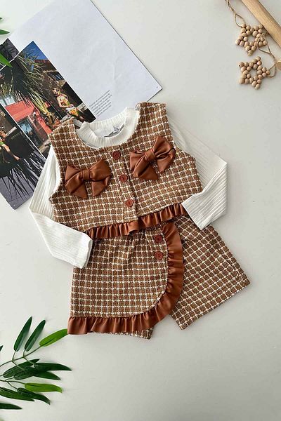 Minigimin Cicileri Кафяв комплект къси панделки Little Cicileri от кожа