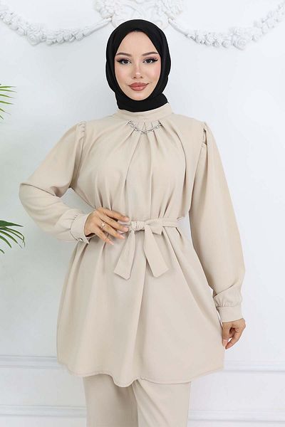 benguen Chain Detailed Hijab Suit Stone Color 4767