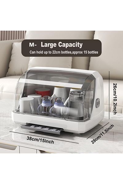 COOYA Baby Bottle Drying Rack, Portable Large Storage Organizer with Cover, Easy to Clean, Gray