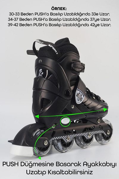 Telvesse Skates with Bag Double Row Adjustable Wheels Adjustable Size Practice Children Junior Skates Black 8888