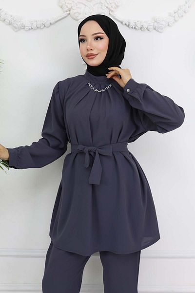 benguen Chain Detailed Hijab Suit Anthracite 4767