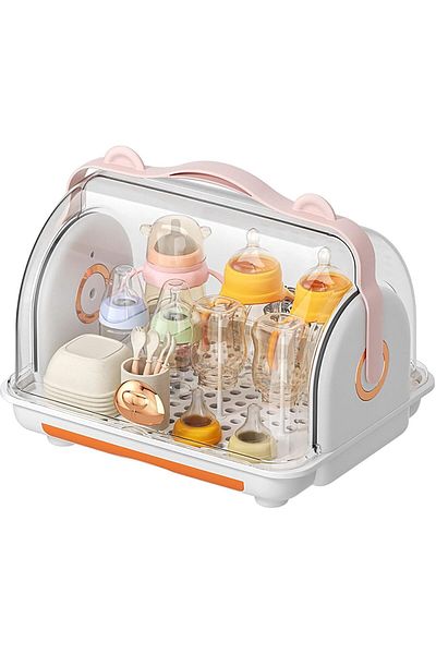 COOYA Baby Bottle Drying Rack Storage Holder with Cover,Storage Holder for Baby Bottles Accessories,Pink