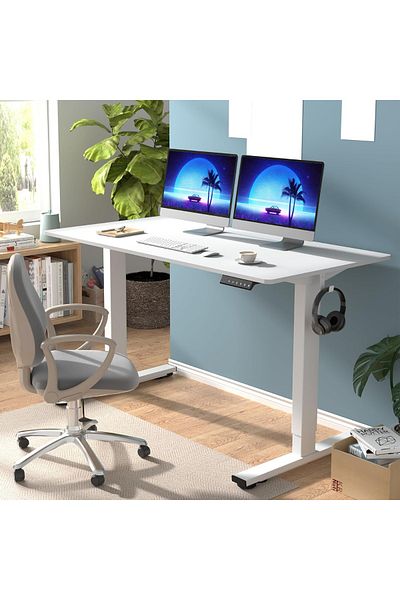 Mahmayi FlexiSpot Electric Standing Desk Ergonomic 141x76 cm Workstation - Premium White