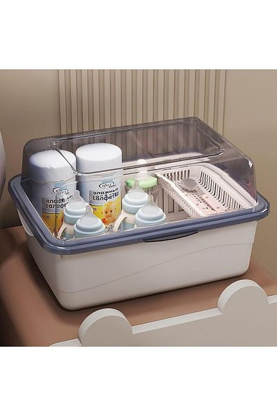 COOYA Baby Bottle Drying Rack, Large Storage Box with lid, Portable Cabinet Organizer, Space Saving