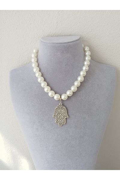 İPAR AKSESUAR Elegant Large Fatma Mother's Hand-Detail Design Necklace for Women