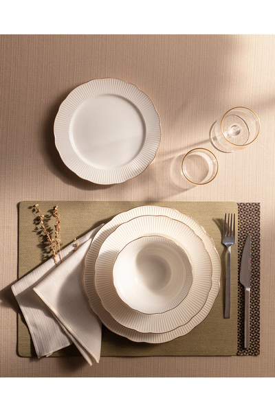 Madame Coco Delron Altın Yaldızlı 6 Kişilik 24 Parça Yemek Takımı - Beyaz/Gold
