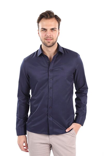 AGUSTİNİ Men's Navy Blue Slim Fit Shirt |   Agustini