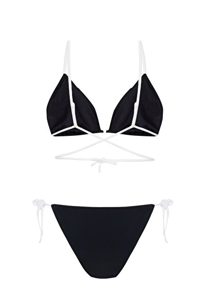 Beach&Beyond Kadın Siyah-Beyaz ipli ipli Bikini Üstü