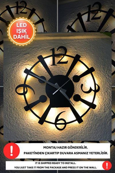 Dekorvin Led Işıklı Sayılar Mutfak Duvar Saati Sessiz Dekoratif Modern Siyah ...