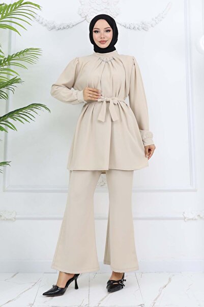 benguen Chain Detailed Hijab Suit Stone Color 4767