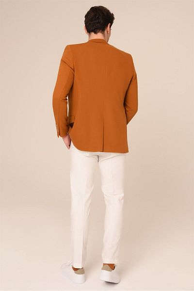 AGUSTİNİ Agustini - Mustard Color Slim Fit Mono Collar Blazer