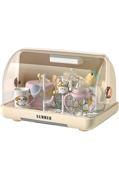 COOYA Portable Baby Bottle Drying Rack,with Drainer,Dustproof Baby Dish Organizer,Countertop Dryer