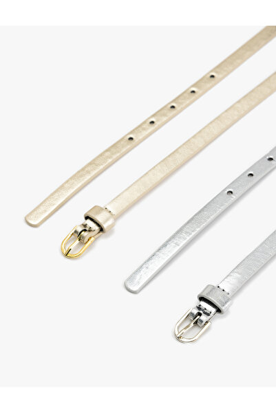 Koton Set of 2 Thin Belts with Buckle Metallic Multicolor