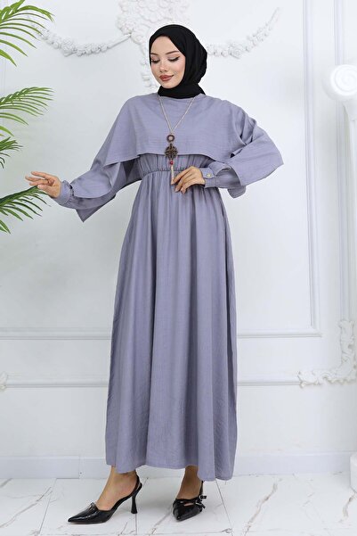 benguen Gray Collar Detailed Necklace Dress 4809 Model