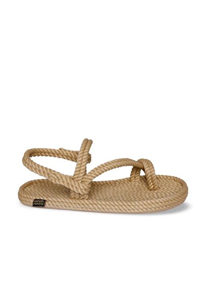 Nomadic Republic Beige Women's Rope Sandals, Hawaiian Design Rubber Sole