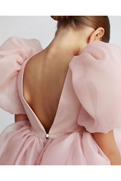 Mashotrend Balloon Sleeve Organza Design Evening Dress - Crystal Tulle Organza Evening Dress - Girls' Dress - Children's Evening Dress