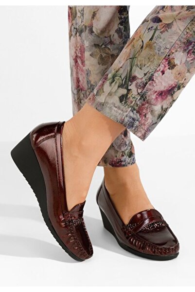 B T Shoes Mocasini dama cu platforma Saina grena