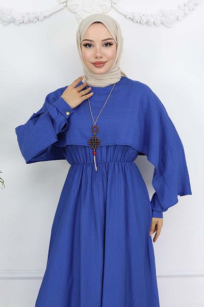 giyze Collar Detailed Necklace Dress Saks Blue 4809