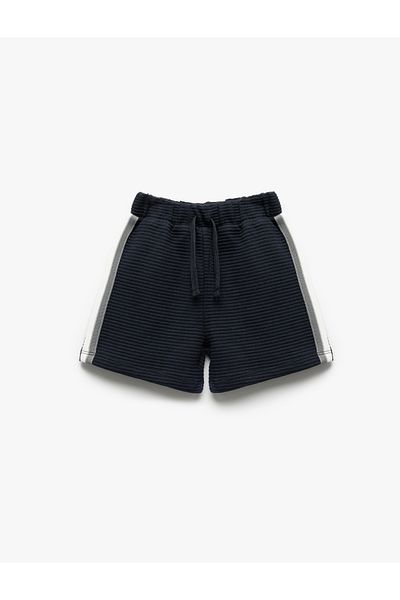 Koton Cotton Tie Waist Textured Shorts with Piping Detail