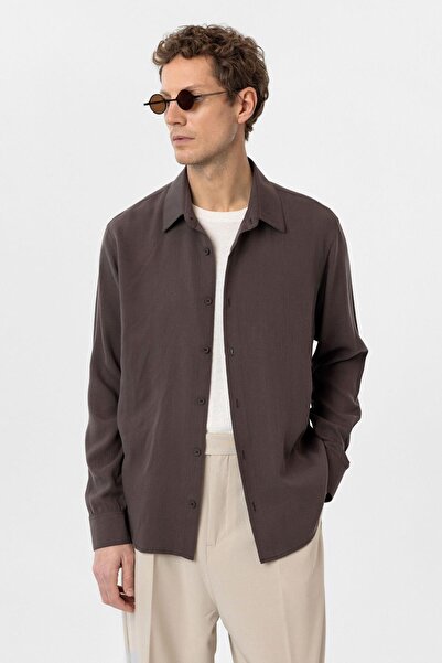 Antioch Brown Relax Fit Lyocell Fabric Men's Shirt