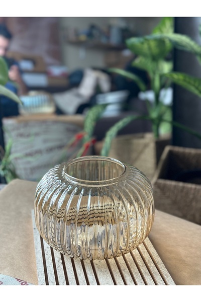 Kalya Concept Dekoratif Line Vazo Bal Büyük Boy 14*24 Cm - Nervürlü Cam Origa...