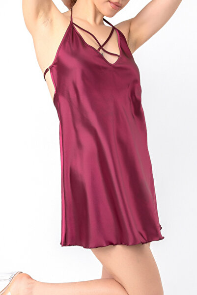 Doremi Low-cut Mini Satin Nightgown with Back Strap