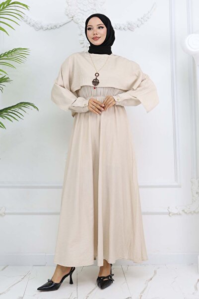 benguen Stone Color Collar Detailed Necklace Dress