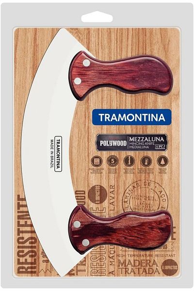 TRAMONTINA Since 1911, Made In Brazil - Polywood Mezzaluna Chopper & Mincing Knife With Stainless Steel Blade