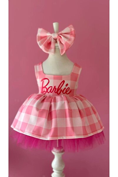 Anne Kız Tasarım Pembe Ekose  Elbise