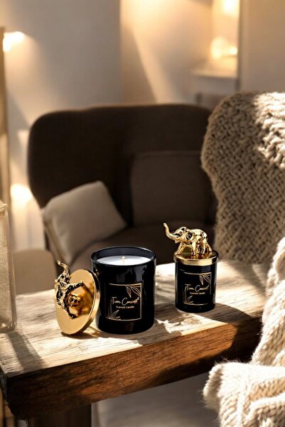 Tiem Concept Yılbaşına Özel Hediyelik Gold Fil Tepelikli 2'li Siyah Bardak Mu...