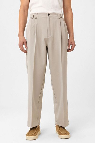 Antioch Beige High Waist Relax Fit Pleated Men's Trousers