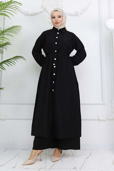 benguen Side Slit Detailed Tunic Trousers Set Black 4770