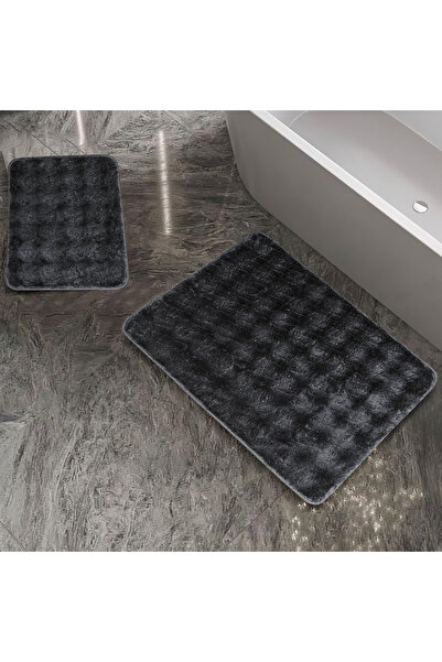 Schafer Home Pia 2 li Peluş Banyo Paspası-Antrasit