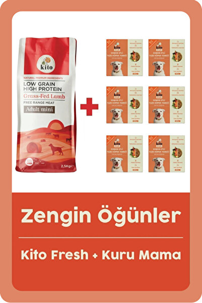 kito Kuzu Etli Yetişkin Mini Irk Köpek Maması 2.5 Kg Ve 6 Adet Fresh Somon Et...