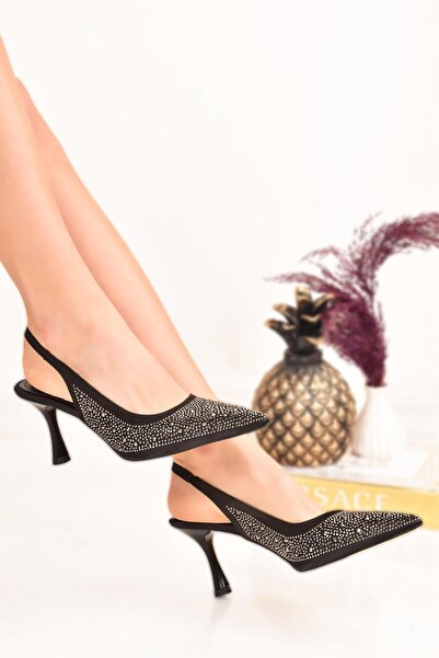 MODAONN فستان سهرة نسائي من الساتان المنقط باللون الأسود مفتوح من الخلف