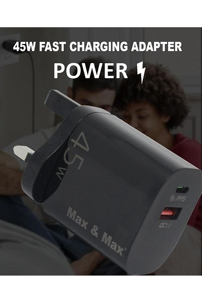 Max&Max Max & Max Gan Dual Port Charger 45 Watts Black