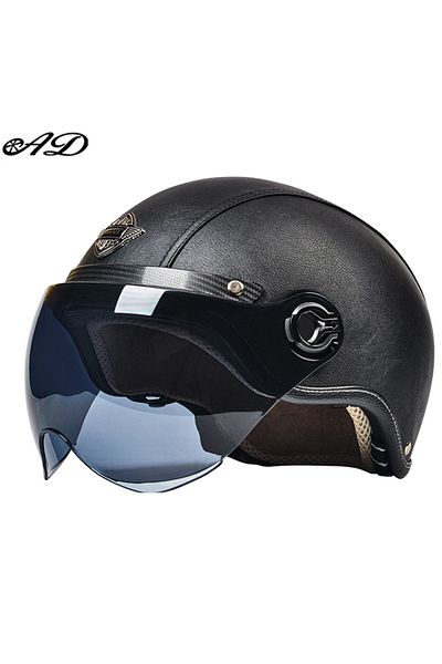 Choice summer black 2 AD Retro Motorcycle Helmets with Harley Visor Leather Helmet for Man Electric Motorbi