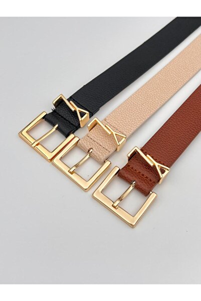 Descoin Sada 3 dámských opasek se čtvercovou zlatou přezkou (saka, šaty, kalhoty, košile)