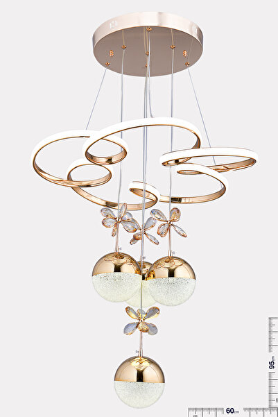 HİRALUCE Zeus 3 Renk Gold ( Sarı Beyaz Ve Gün Işığı ) Led Avize Kristal Taşlı Concept