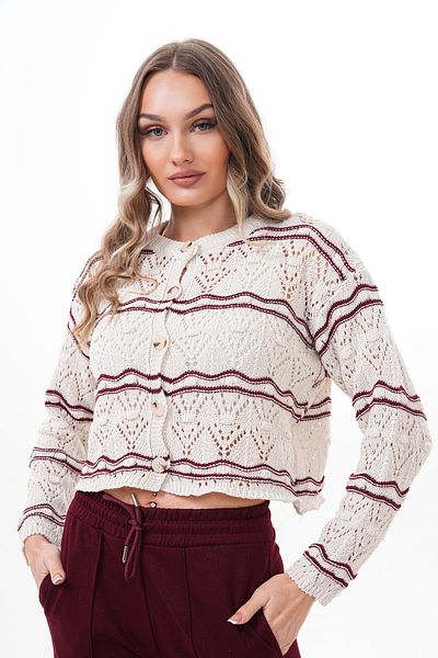 ŞİMAL Cardigan tricotat pentru femei, cu model în dungi, cu pompon, cu nasturi 250268   -