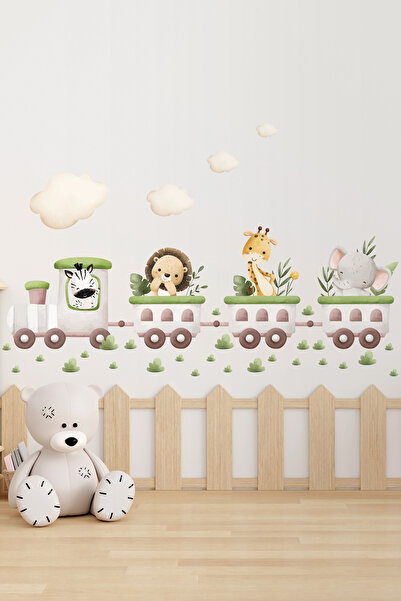esatoys ملصق بتصميم القطار والحيوانات – ديكور حائط لغرفة الأطفال – مجموعة ملص...