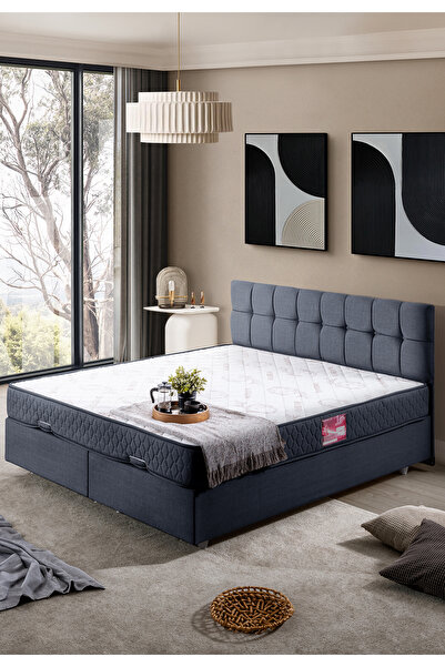 Setay Berlin Çift Kişilik Baza Başlık Letto Yatak Seti - Koyu Mavi