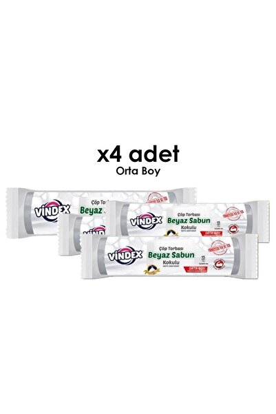 Vindex VİNDEX Beyaz Sabun Kokulu Büzgülü Çöp Torbası - Orta BOY 55x60 - 4 Adet