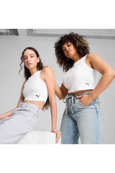 Puma Γυναικείο λευκό εσώρουχο με ραβδώσεις Crop Top Wardrobe Essentials