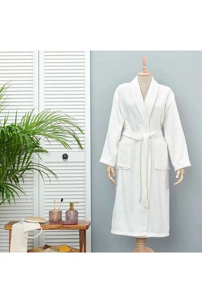 Karaca Daıly Soft Offwhıte Bademantel für Frauen aus 100% Baumwolle S/M