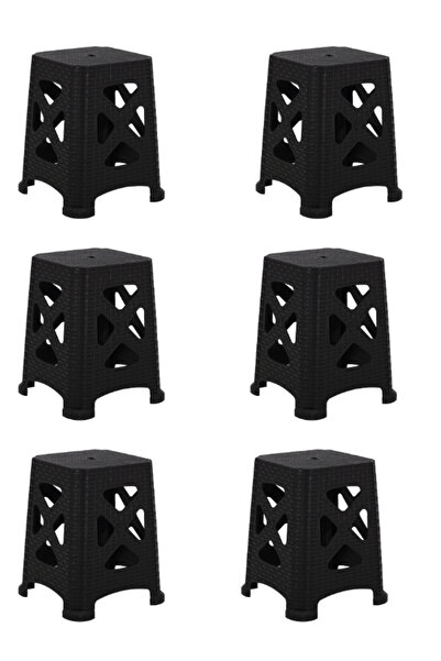 Mandella Sağlam Plastik Elit Rattan Büyük Tabure (6 ADET) Kahverengi