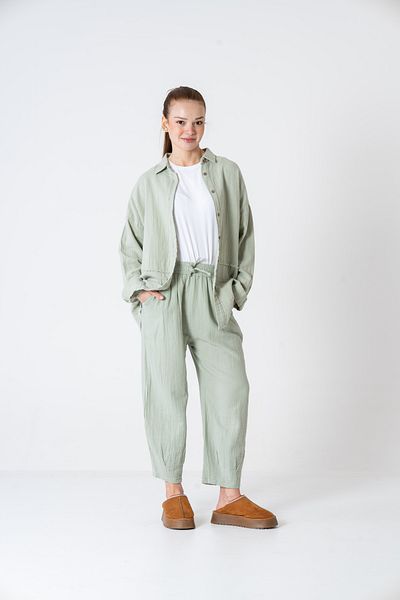 VerdeBlanco Relaxed Fit Jogger Pants and Shirt Set - Mint Green